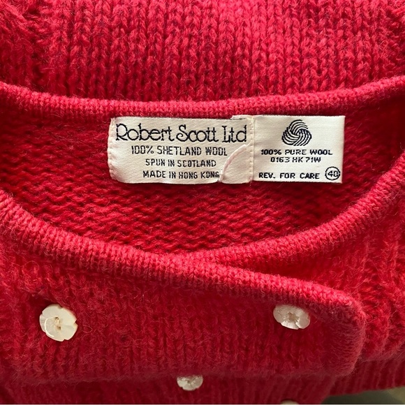 Vintage Robert Scott Ltd Pink Shetland Wool Cardigan Sz L CableKnit Sweater - Picture 4 of 9